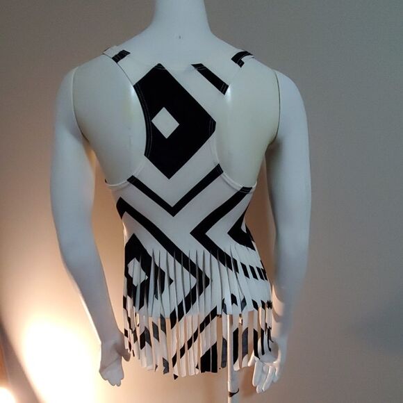 I. Joah Black & White Fringe Tank Top (S) - Picture 4 of 5